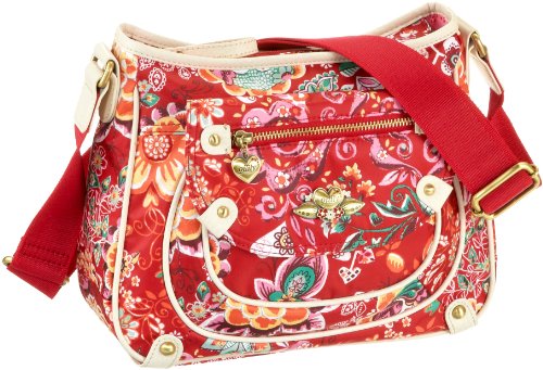 Oilily Painted Flowers S Shoulderbag Cherry OCB0107-2002, Damen Umhängetasche, rot (Cherry 2002) 26.5 x 9.5 x 22.5