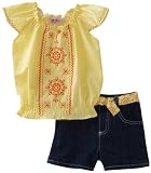 Young Hearts Girls 4-6x 2 Piece Denim Short Set with Printed Sash
