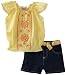 Young Hearts Girls 2-6x 2 Piece Denim Short Set with Printed Sash, Lemon Juice, 5