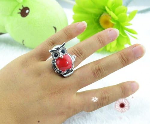 Coostyle Owl Finger Ring Watches Purple Diamond Belly Red Eyes (With Gift Box and Greeting Card) Cool Stylish Silver Stainless Steel Yellow Rhinestone Accessories Watches for Men Women