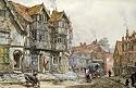 Old Houses Shrewsbury by Louise Rayner. Art Print Giclee on Canvas Rolled 24 inches width by 18.25 inches height. Highest Quality