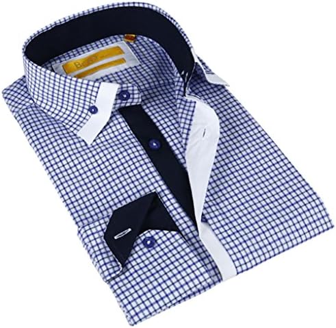 BriO Milano Men's White and Blue Button-down Dress Shirt