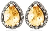 14k Yellow Gold 8x6 Pear-Shaped Citrine and Brown Diamond Earrings Set in Black Rhodium