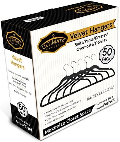 Velvet Hangers That Are Non-Slip Huggable &amp; Ultra Thin A Closet Organizer Space Saving Hanger Which Are Super Strong Made Of High Quality &amp; Heavy Duty With Luxury Black Flocked Velvet From Ultimate Hangers Box Of 50