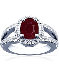 18K White Gold Cushion Cut Ruby Ring With Sidestones
