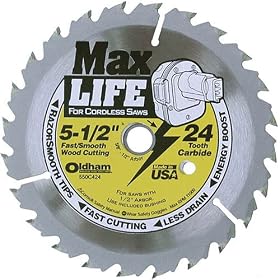 Oldham 550C424 Max Life 5-1 2-Inch 24 Tooth ATB Cordless Saw Blade with 5 8-Inch Arbor by Oldham