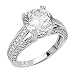 14K White Gold Solitaire Round CZ Cubic Zirconia High Polish Finish Ladies Wedding Engagement Ring Band with Round Side Stone