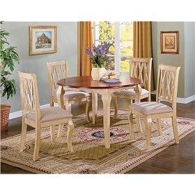 5pc Cottage Buttermilk and Oak Finish Round Dining Table and Chair Set by visiondecor Furniture