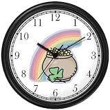 Pot of Gold, Three Leaf Clover, Shamrock, Rainbow Irish or Celtic Theme Wall Clock by WatchBuddy Timepieces (White Frame)