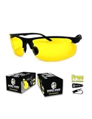 Sports: Knight Visor Polarized Professional HD Night Vision Glasses for Driving - Sport Bike Protection Sunglasses - Flexible Frame and FREE Car Clip Holder - Designed in Milano Italy (Black Matte) - BluPond?