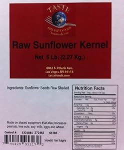 Taste Specialty Foods Raw Sunflower Kernels, 5 Pound