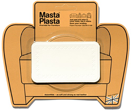 MastaPlasta, Leather Repair Patch, First-aid for Sofas, Car Seats, Handbags, Jackets, etc. Ivory Color, Plain 4-inch by 2.4-inch, Designs Vary