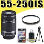 Canon EF-S 55-250mm f/4.0-5.6 IS Telephoto Zoom Lens for Canon Rebel T1i T2i T3i DavisMAX UV Lens Bundle