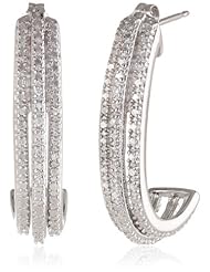 Sterling Silver Simulated Diamond Three Row J-Hoop Earrings