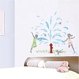 Nursery Easy Apply Wall Sticker Decorations – Kids Playing With Fire Hydrant