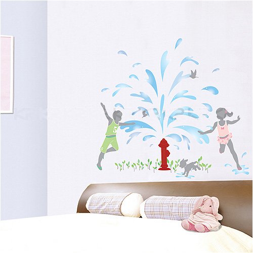 Easy Instant Decoration Wall Sticker Decal - Kids Playing With Fire Hydrant