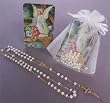 Baptism Remembrance - Gold Plated Rosary in White Gift Package with Guardian Angel Gift Card