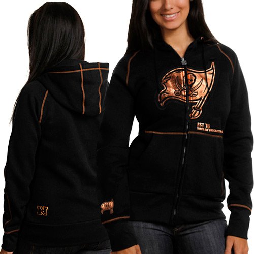 Tampa Bay Buccaneers Ladies Black Metallic Raglan Pullover Hoodie (Medium)