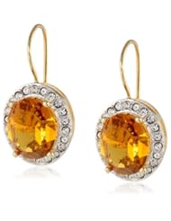 Sterling Silver Plated Topaz Crystal and Clear Crystal Oval Dangle Earrings