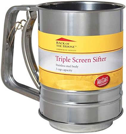 TableCraft H2996BHM Stainless Steel 3-Cup Triple Screen Sifter
