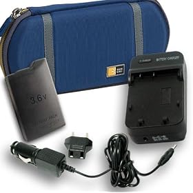 Combo! Protective Case Logic Travel Carrying Case for the PSP 1000 & and SONY PSP98553 Compact Wall Charger for PSP98554 / PSP98552 ( PSP-1000 ) PSP Battery & Accessory Power SONY Extended Capacity PSP98552 Equivalent Replacement Battery for the PSP-1000