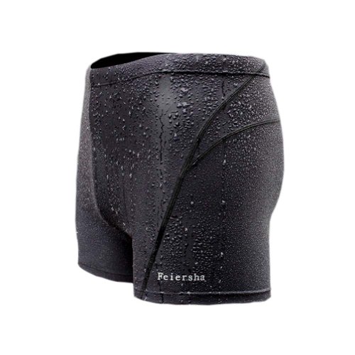 Meilaier Mens Waterproof Swimwear Square Leg Swimsuits Shorts Black