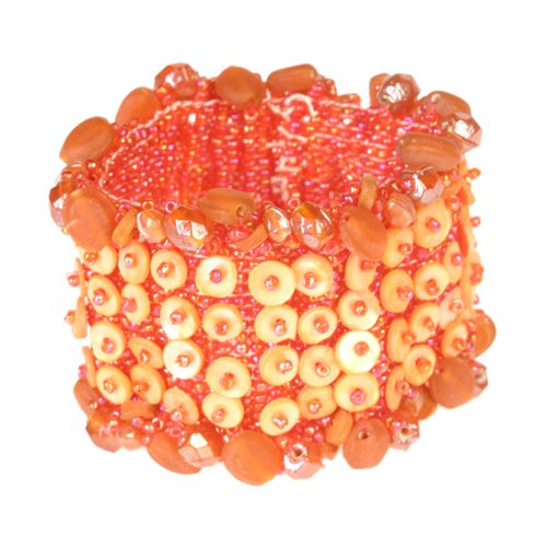 Beads  Buttons and Elastic Orange Bracelet Let's Band Together  Fair Trade Gifts