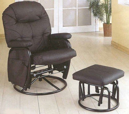 Black leatherette Cushion Swivel Glider recliner w/Ottoman