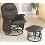 Black leatherette Cushion Swivel Glider recliner with Ottoman