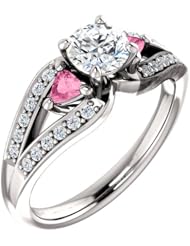 Platinum Round Cut Diamond and Pink Sapphire Ring -- LIFETIME WARRANTY