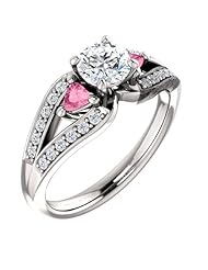10K White Gold Round Cut Diamond and Pink Sapphire Ring -- LIFETIME WARRANTY