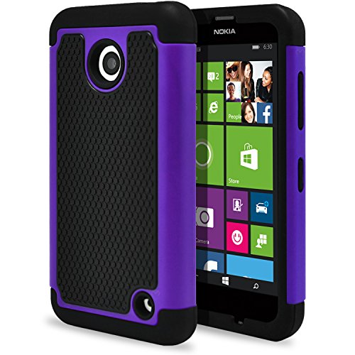 Nokia Lumia 635 Case, Nokia Lumia 630 Case, MagicMobile [Dual Armor Series] Durable [Impact Shockproof Resistant] Double Layer Cover [Hard Shell] + [Flexible Silicone] Case for Nokia Lumia 630 / 635 - Black - Purple