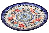 Polish Pottery Ceramika Boleslawiec, 1102/238, Dessert Plate 19, 7 1/2 Inches in Diameter, Royal Blue Patterns with Red Cornflower and Blue Butterflies Motif