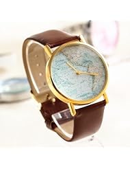 Gift-HK New Mens Women World Sea Map Table Leather Wrist Watch Quartz Brown