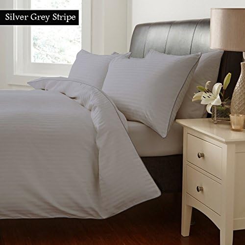NILE BED LINENS Egyptian cotton Flat Sheet 300 Thread Count Striped CAL-KING Size, SILVER GREY Color