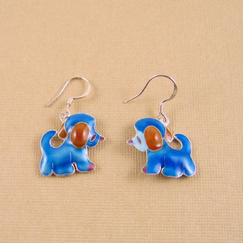Puppy Enameled Earrings Sterling Silver Blue