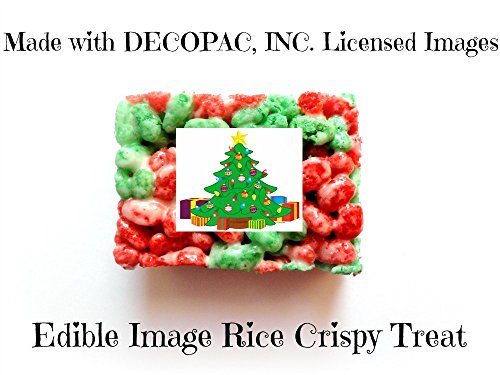12 Small Merry CHRISTMAS HOLIDAY Tree Ornamnets Santa Snowman Edible Image Rice Crispy Crispies Treats Party Favors Supplies Dessert Candy Gift Stocking Stuffer