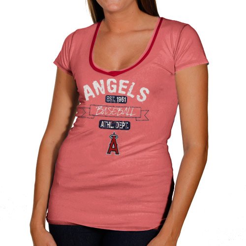 Los Angeles Angels of Anaheim Ladies Seam Wash Premium V-neck T-Shirt - Red (Small)