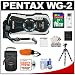 Pentax Optio WG-2 Shock & Waterproof GPS Digital Camera (Gloss White) with 16GB Card + Battery + Tripod + Case + Float Strap + Accessory Kit