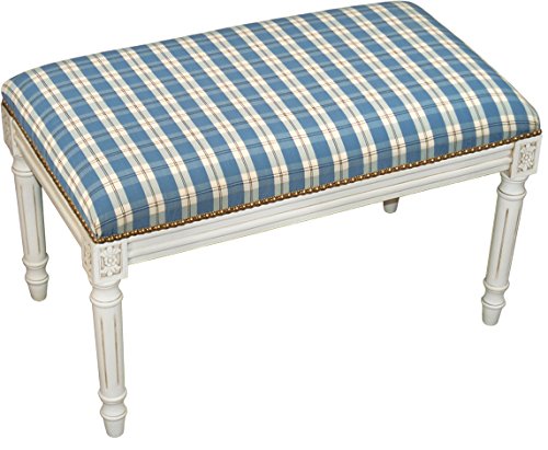SketchONE Upholstered Bench, Plaid, Blue