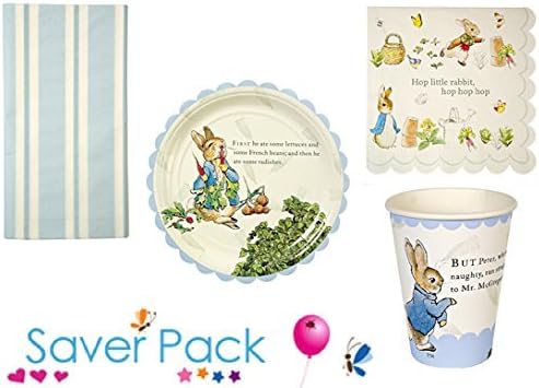 Peter Rabbit party tableware saver pack for 12, 24, 36 or 48 guests - comes with a FREE "It's My Birthday" wristband (48 Guests)