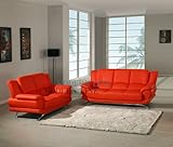 IMAGE OF Red Leather Modern Sofa Loveseat Living Room Set