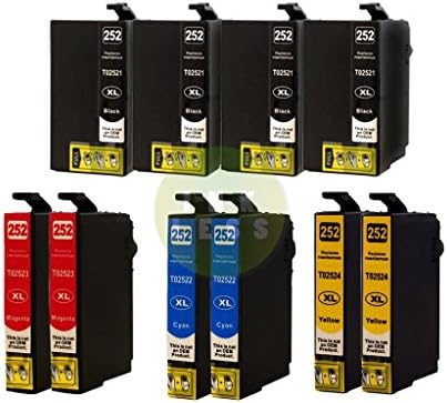 inkless 10 pack 252XL Compatible Ink Cartridges T2521xl-T2524 for EPSON WorkForce WF-3620,WorkForce WF-3640,WorkForce WF-7110,WorkForce WF-7610,WorkForce WF-7620