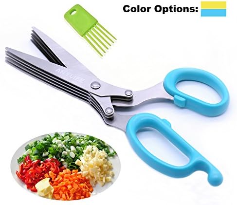 ANYLIFE Herb Scissors- Multipurpose Stainless Steel Kitchen Shears with 5 Sharp Blades and Random Color Cleaning Brush (Blue)