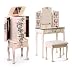 New White / Ivory Jewelry Chest and Make-up Vanity Set w/ Mirror and Bench