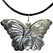Mother of Pearl Hand-Carved Butterfly Pendant on Leather Cord Necklace