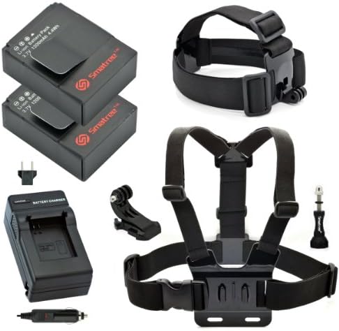 Smatree Battery(2 Packs)+Charger Kits+Head Strap Mount+Chest Belt Strap Mount+ Aluminum Thumbscrew+J-hook for Gopro HD HERO3+,HERO3,AHDBT-201,AHDBT-301, AHDBT-302