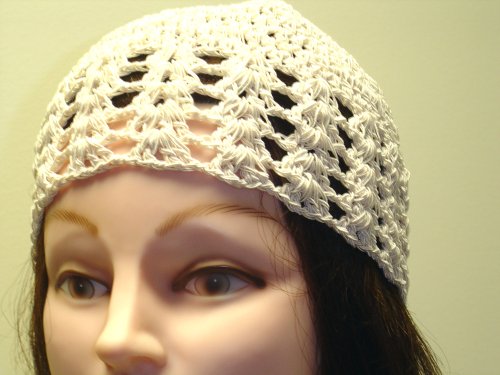 Cp110i, Hand Crocheted Ivory Gimp Skull Cap for Teens and Adult Men and Women