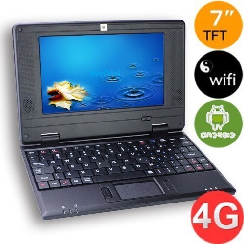 WolVol BLACK NETBOOK Built-in Camera 7" MINI LAPTOP Notebook Netbook PC Computer WiFi Internet 3 USB Ports 4gb HD 256mb Ram 2-4HR Battery Life (INCLUDES Velvet Pouch Case, Charger, Mini Optical Mouse)