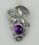 Sterling Silver Dragon Pendant with Genuine Gemstone